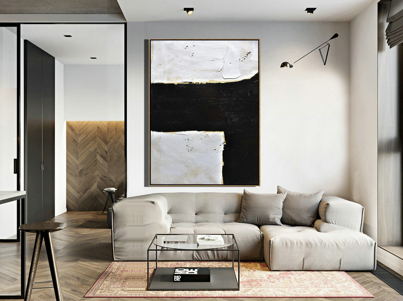 Abstract Painting Extra Large Canvas Art,Minimalist Painting On Canvas, Palette Knife Vertical Minimal Art - Unique Canvas Art